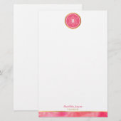 モノグラムのユダヤの星　ボールド　ブロック　コーラル　ピンク　ゴールド 便箋 (正面/裏面)