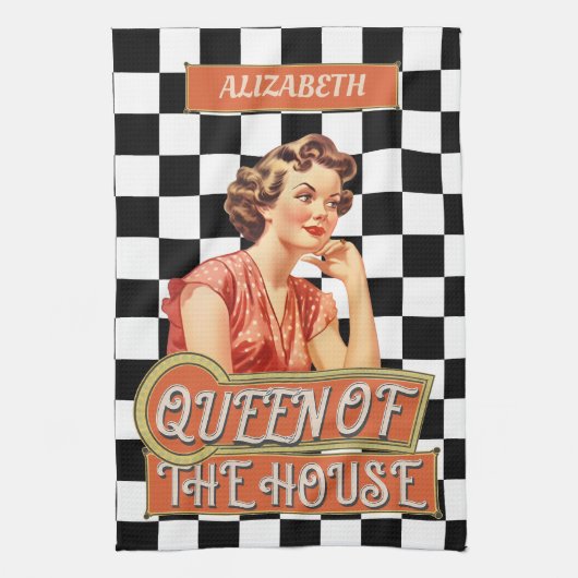 モノグラムのユニークレトロ市松模様にー キッチンタオル (縦)