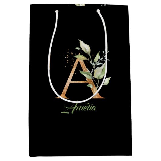 モノグラムのユーカリフェイク金ゴールド箔ラ ミディアムペーパーバッグ (正面)