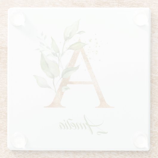 モノグラムのユーカリフェイク金ゴールド箔 ガラスコースター (裏面)