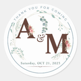 モノグラムのユーカリ水の色の結婚シール ラウンドシール