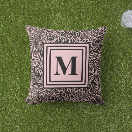 モノグラムのライトピンクとブラックのシックな植物学 アウトドアクッション