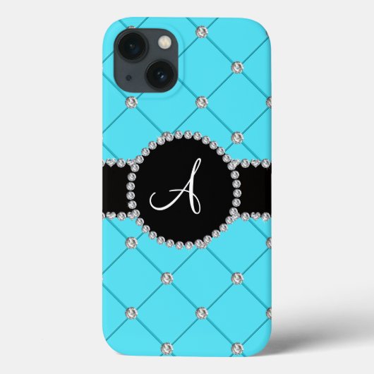 モノグラムのライトブルーのタフトダイヤモンド Case-Mate iPhoneケース (裏面)