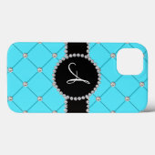 モノグラムのライトブルーのタフトダイヤモンド Case-Mate iPhoneケース (裏面 (横))