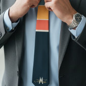 モノグラムのレトロな70年代のモッズピンクネイビーストライプパターン ネクタイ