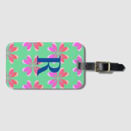 モノグラムのレトロフローラグリーンピンク ラゲッジタグ