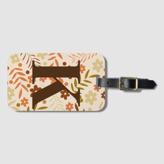 モノグラムのレトロ70s茶色フローラ花模様 ラゲッジタグ (正面横)