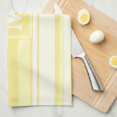 モノグラムのレモンイエローストライプ キッチンタオル (四つ折り)