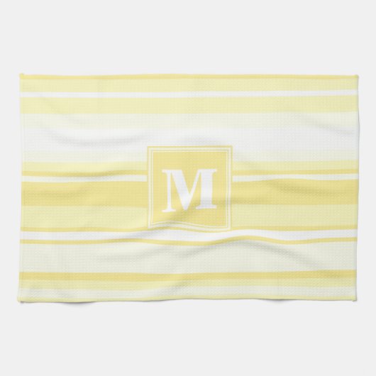 モノグラムのレモンイエローストライプ キッチンタオル (横)