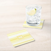 モノグラムのレモンイエローストライプ スクエアペーパーコースター (インサイチュ)