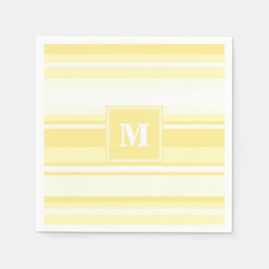 モノグラムのレモンイエローストライプ スタンダードカクテルナプキン (正面)