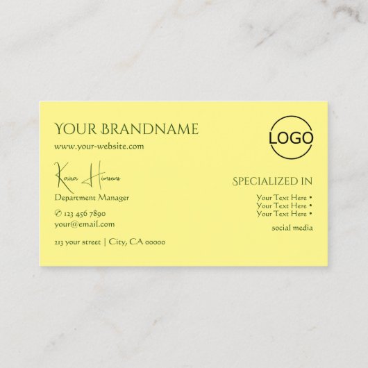 モノグラムのロゴと宝石が付いた淡い黄色 名刺 (裏面)