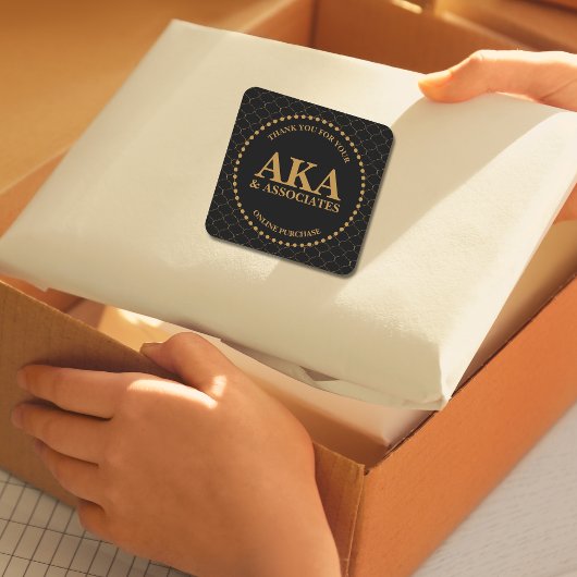 モノグラムのロゴブラック金ゴールドトレリスありがとうステッカー スクエアシール