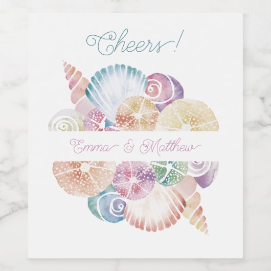 モノグラムのロゴマリンウォーター色シー結婚シェル ワインラベル (シングルラベル)