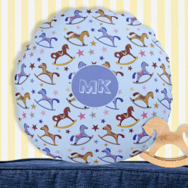 モノグラムのロッキングウマとスターパターン ラウンドクッション