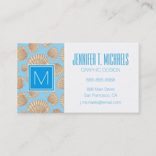 モノグラムのヴィンテージのスタイルの貝殻パターン 名刺 (正面)