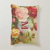 モノグラムのヴィンテージのビクトリアンなバラの花束の花 アクセントクッション (裏面(縦))