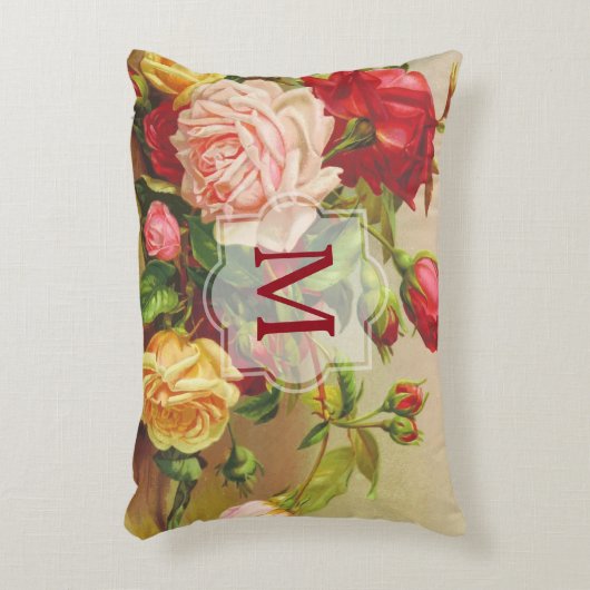 モノグラムのヴィンテージのビクトリアンなバラの花束の花 アクセントクッション (正面(垂直))