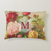 モノグラムのヴィンテージのビクトリアンなバラの花束の花 アクセントクッション (裏面)