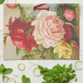 モノグラムのヴィンテージのビクトリアンなバラの花束の花 キッチンタオル (折り畳み)