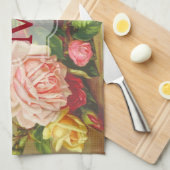 モノグラムのヴィンテージのビクトリアンなバラの花束の花 キッチンタオル (四つ折り)