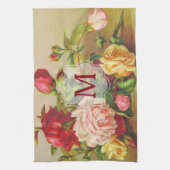 モノグラムのヴィンテージのビクトリアンなバラの花束の花 キッチンタオル (縦)
