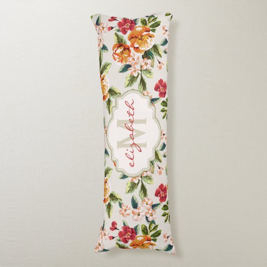 モノグラムのヴィンテージのビクトリアンな水彩画の花柄 ボディピロー (正面縦)