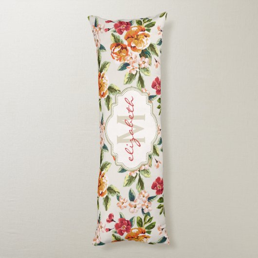 モノグラムのヴィンテージのビクトリアンな水彩画の花柄 ボディピロー (裏面 (縦))