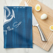モノグラムのヴィンテージの航海のないかりの青く色彩の鮮やかな木 キッチンタオル (四つ折り)