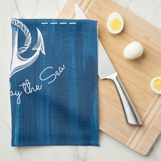 モノグラムのヴィンテージの航海のないかりの青く色彩の鮮やかな木 キッチンタオル (四つ折り)