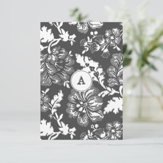 モノグラムのヴィンテージグレーフローラ |ありがとうございます サンキューカード (スタンド正面)