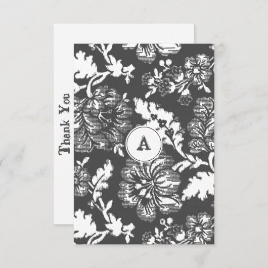 モノグラムのヴィンテージグレーフローラ |ありがとうございます サンキューカード (正面/裏面)