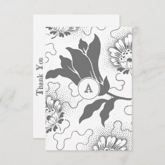 モノグラムのヴィンテージグレーフローラ |ありがとうございます サンキューカード (正面/裏面)