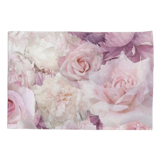 モノグラムのヴィンテージピンク植物園絵画の 枕カバー (裏面)