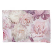 モノグラムのヴィンテージピンク植物園絵画の 枕カバー (正面)