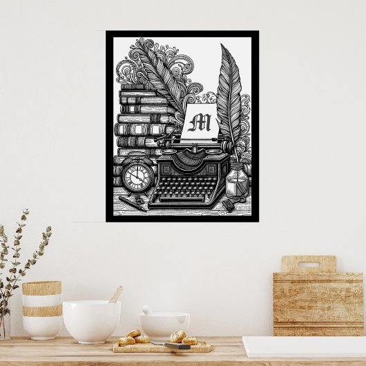 モノグラムのヴィンテージライターのテーマカラー ポスター (キッチン)
