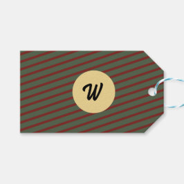 モノグラムのヴィンテージレッドとグリーンのストライプパターン ギフトタグ