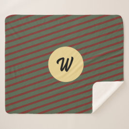 モノグラムのヴィンテージレッドとグリーンのストライプパターン シェルパブランケット