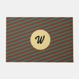 モノグラムのヴィンテージレッドとグリーンのストライプパターン ドアマット