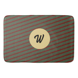 モノグラムのヴィンテージレッドとグリーンのストライプパターン バスマット