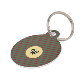 モノグラムのヴィンテージレッドとグリーンのストライプパターン ペット　ネームタグ