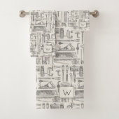 モノグラムのヴィンテージ手工具柄大工 バスタオルセット (インサイチュ)