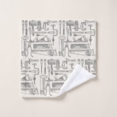 モノグラムのヴィンテージ手工具柄大工 バスタオルセット (ウォッシュタオル)