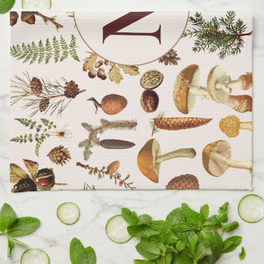 モノグラムのヴィンテージ松の森の宝物模様 キッチンタオル (折り畳み)