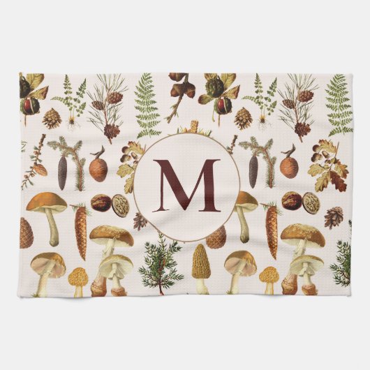 モノグラムのヴィンテージ松の森の宝物模様 キッチンタオル (横)