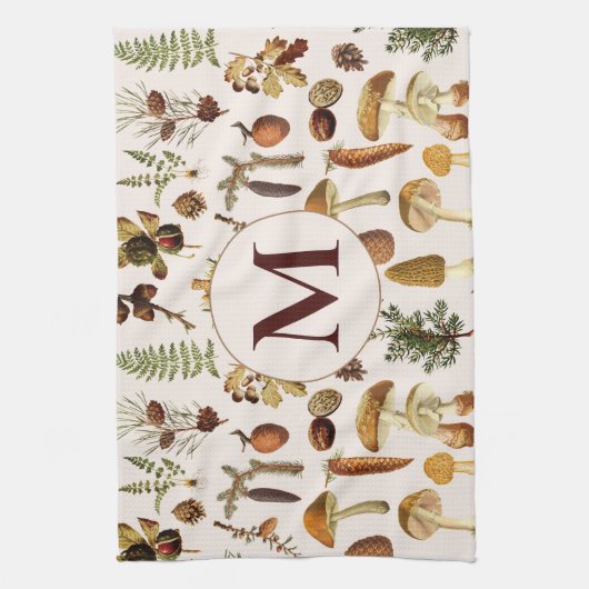 モノグラムのヴィンテージ松の森の宝物模様 キッチンタオル (縦)