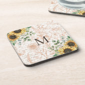 モノグラムのヴィンテージ素朴ひまわり コースター (左側)