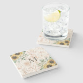 モノグラムのヴィンテージ素朴ひまわり ストーンコースター (横)