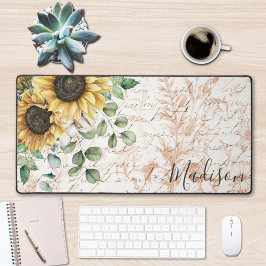 モノグラムのヴィンテージ素朴ひまわり デスクマット