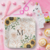 モノグラムのヴィンテージ素朴ひまわり ペーパープレート (パーティー)